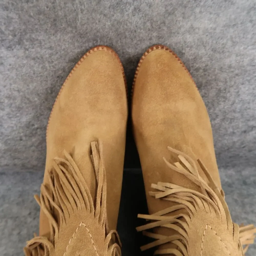 Cynthia Vincent Shoes Womens 9 Booties Fringe Leather Block Heel Fashion Western